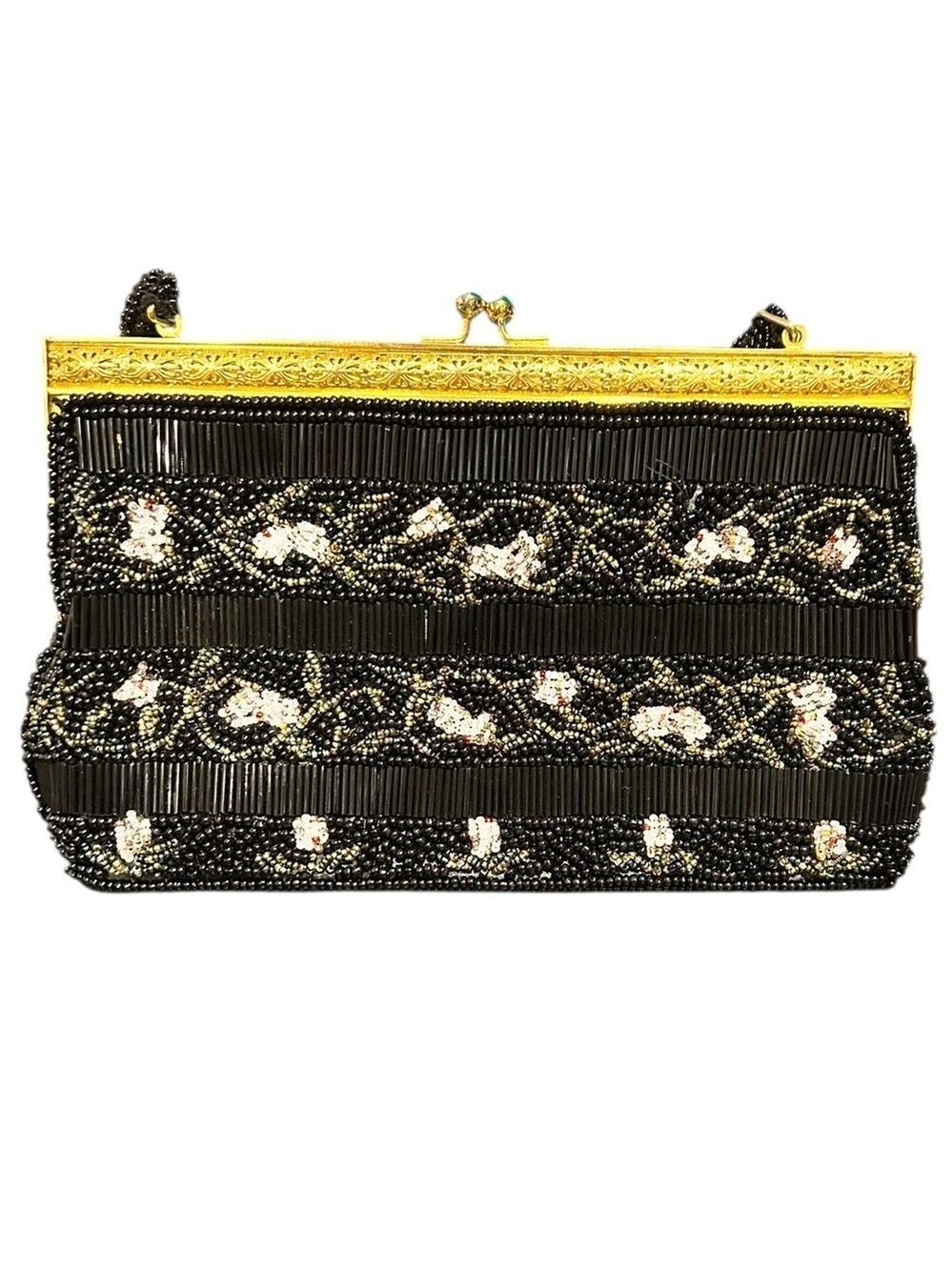 Vintage Beaded Handbag Ornate Goldtone Frame Beautiful Beading Including Handle - Picture 3 of 10